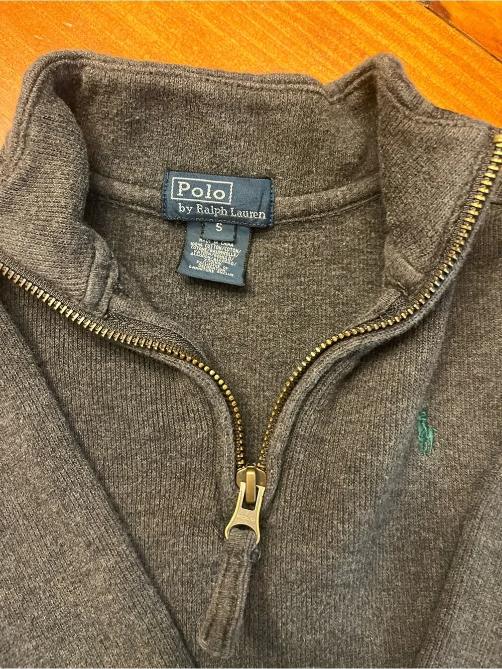 Ralph Lauren Dark Gray Half-Zip Sweater with Green Pony
